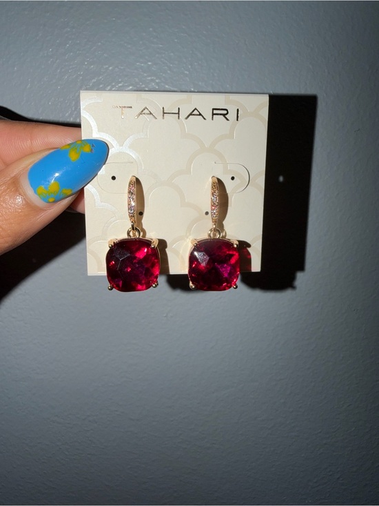 Tahari Jewelry - TAHARI Gold-Tone Red Cushion Drop Earrings